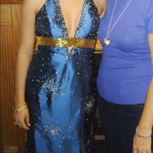 Blue and gold formal dress